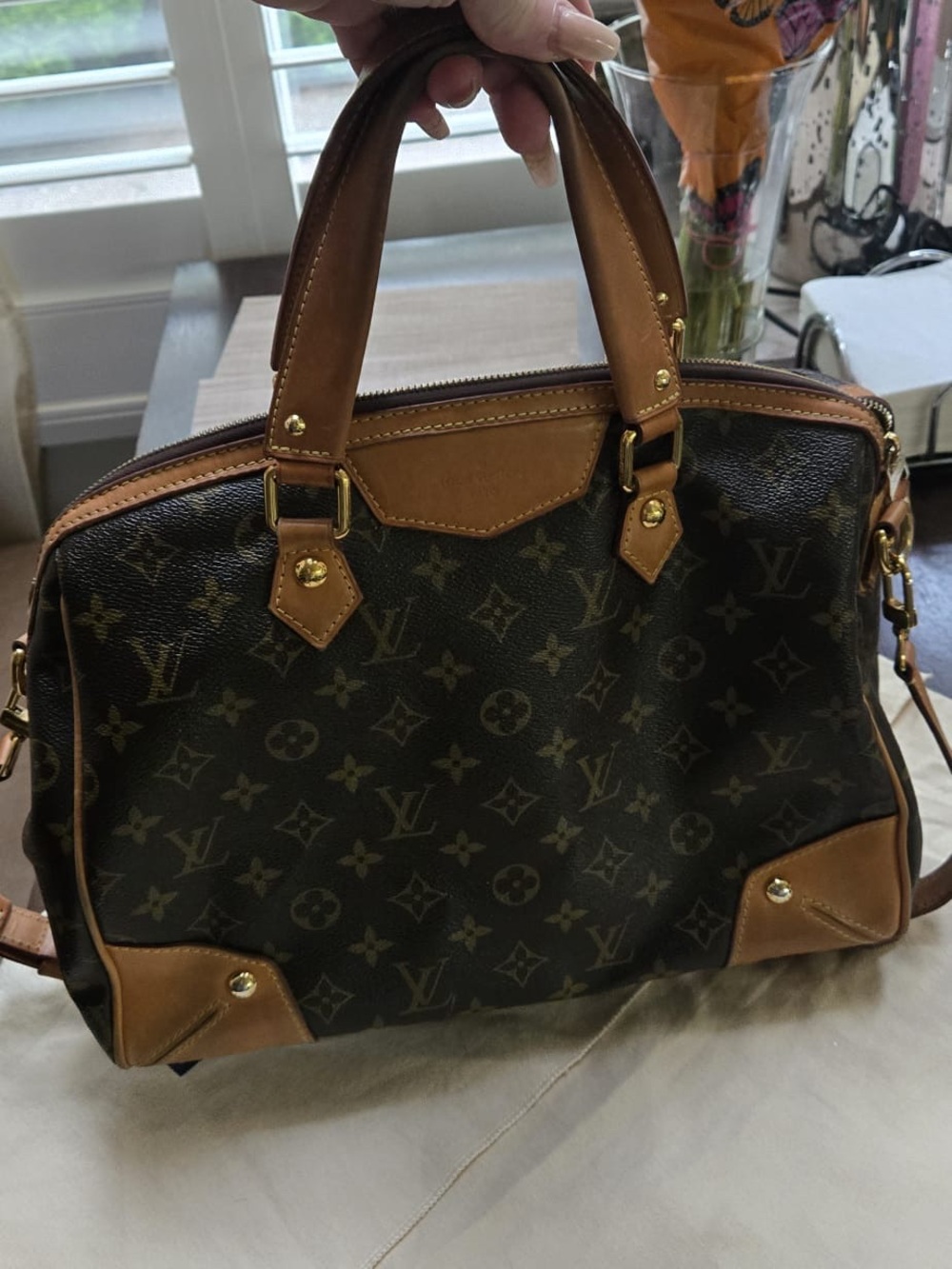 Louis Vuitton Brown Monogram Canvas Shoulder Bag with Tan Leather Trim - Picture 3 of 16